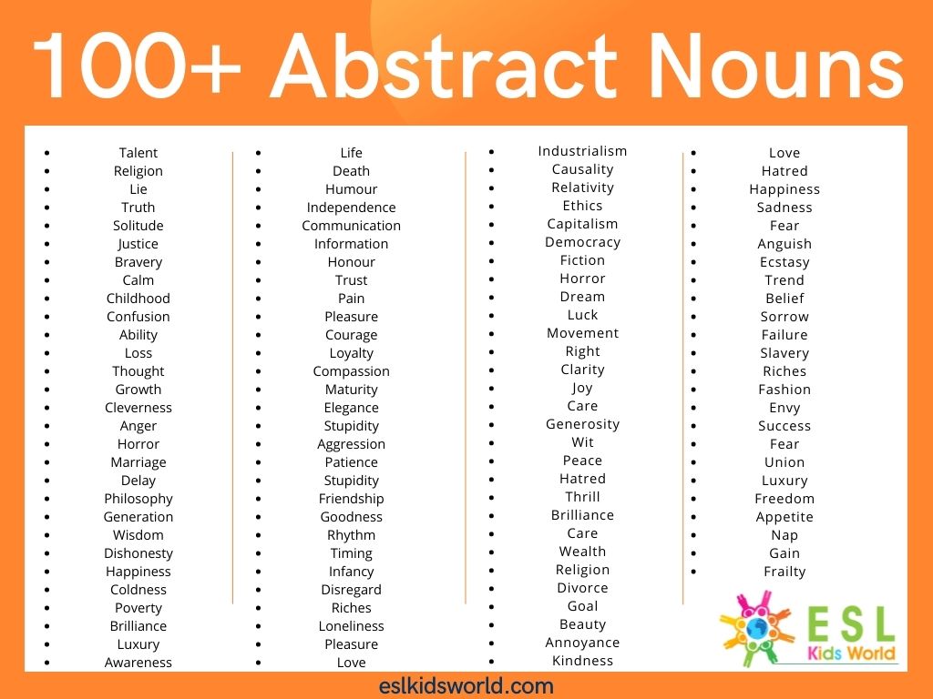 Abstract Nouns | 100+ Abstract Noun List | ESL Kids World